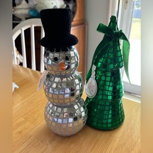 Target Silver Snowman and Green Tree Novelty Disco Figural Decor